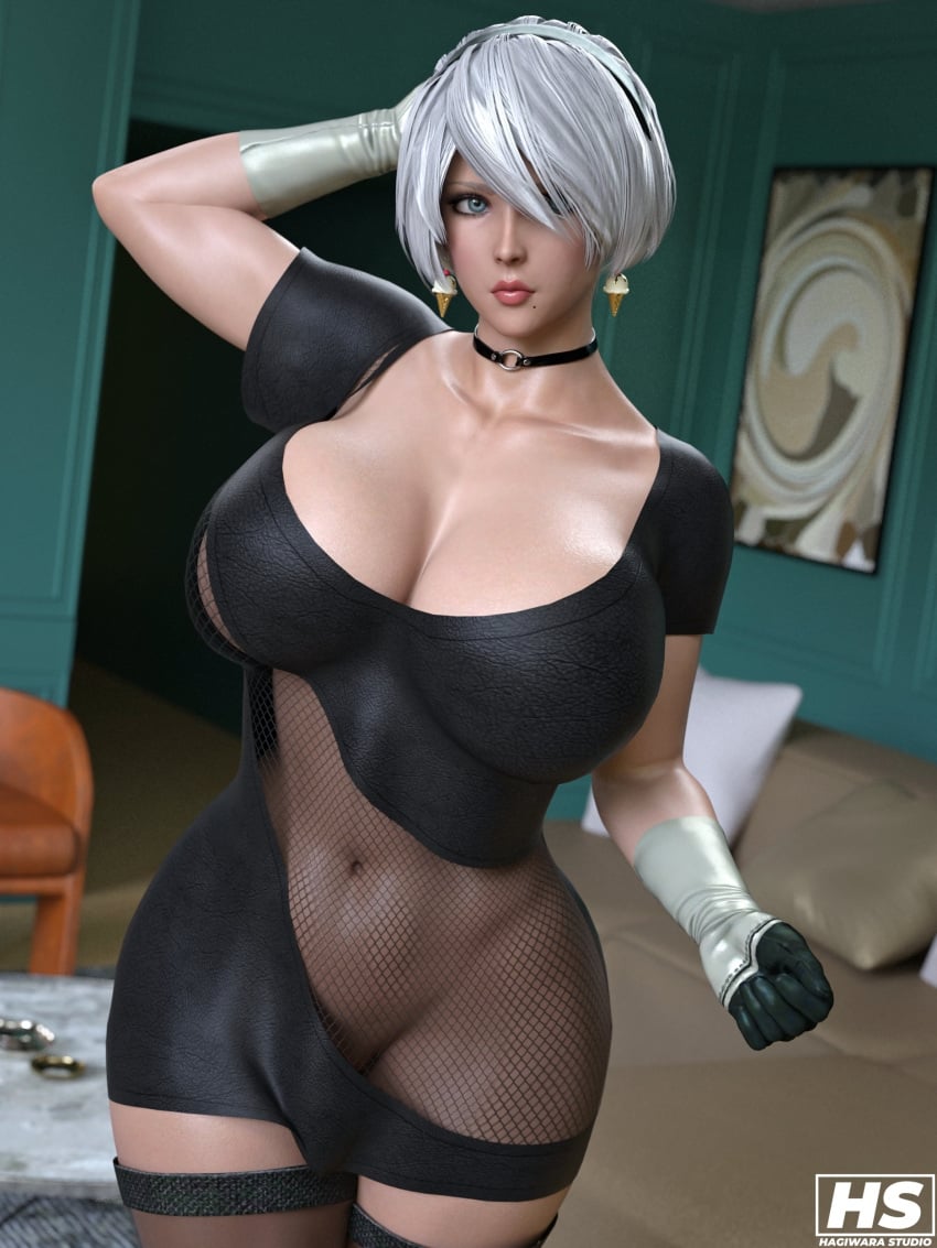 3d android ass big_ass big_breasts breasts curvaceous earrings female female_only hagiwara_studio nier nier:_automata robot_girl sexbot solo solo_female tagme thick_thighs white_hair yorha_2b