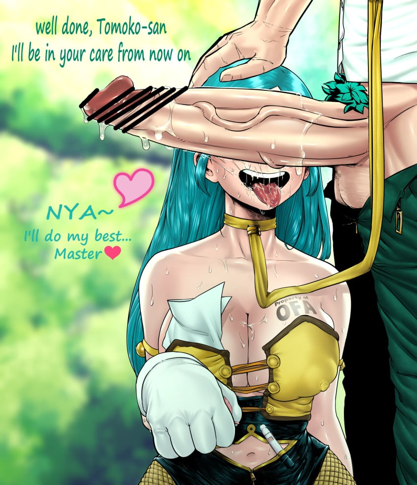 amano44 blue_hair cant_see_the_haters censored censored_penis chadku chadku_(meme) clothed clothed_female clothed_male collar degradation dialogue green_hair huge_cock izuku_midoriya kneeling large_penis leash long_hair my_hero_academia ownership partial_male penis penis_covering_eyes penis_over_eyes positive_pregnancy_test pregnancy pregnancy_test pregnant pregnant_female pubic_hair ragdoll_(my_hero_academia) tattoo tattoo_on_breast tattoo_on_chest text tomoko_shiretoko