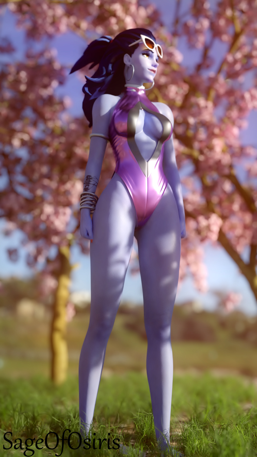 1girls 3d blender breasts cleavage female female_only overwatch pinup sageofosiris solo sunglasses widowmaker