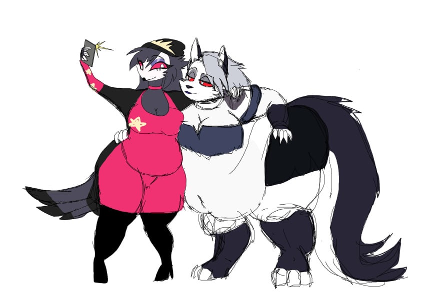 2girls big_belly chubby demon enormous_belly fat fatty female furry hellhound helluva_boss loona_(helluva_boss) morbidly_obese obese octavia_(helluva_boss) overweight owl owl_demon tagme