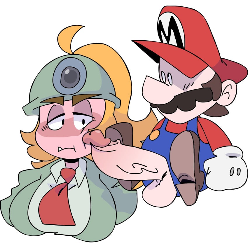 1boy 1girls balls big_penis blonde_hair blush breasts brown_hair clothing duo erection facial_hair female gloves goomba goombella hat huge_cock human humanoid large_penis lesorgnsfw looking_at_penis male mario mario_(series) nintendo paper_mario paper_mario:_the_thousand-year_door penis shoes straight