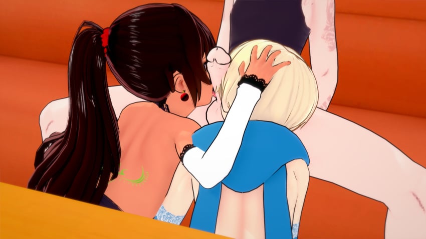 adventure_time blowjob caucasian_male collaborative_fellatio femboy finn_the_human imminent_deepthroat koikatsu latino licking_penis marco_diaz oral star_vs_the_forces_of_evil