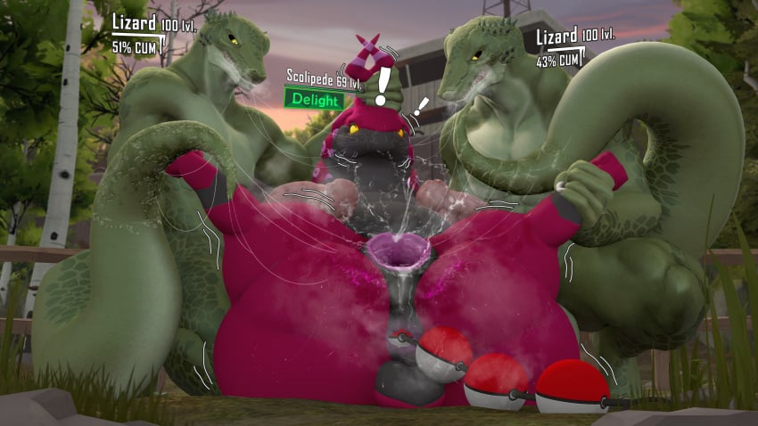 3d_(artwork) anal_toy big_ass big_penis dominant_male female gaping_pussy garry's_mod horny_female lizard_(petruz) male mind_break muscular_male pokemon r1ffu scolipede squirting