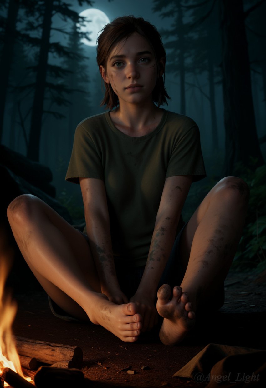 1girls ai_generated angel_light angel_light_(artist) dirty dirty_feet ellie_(the_last_of_us) ellie_williams feet forest legs night the_last_of_us the_last_of_us_2