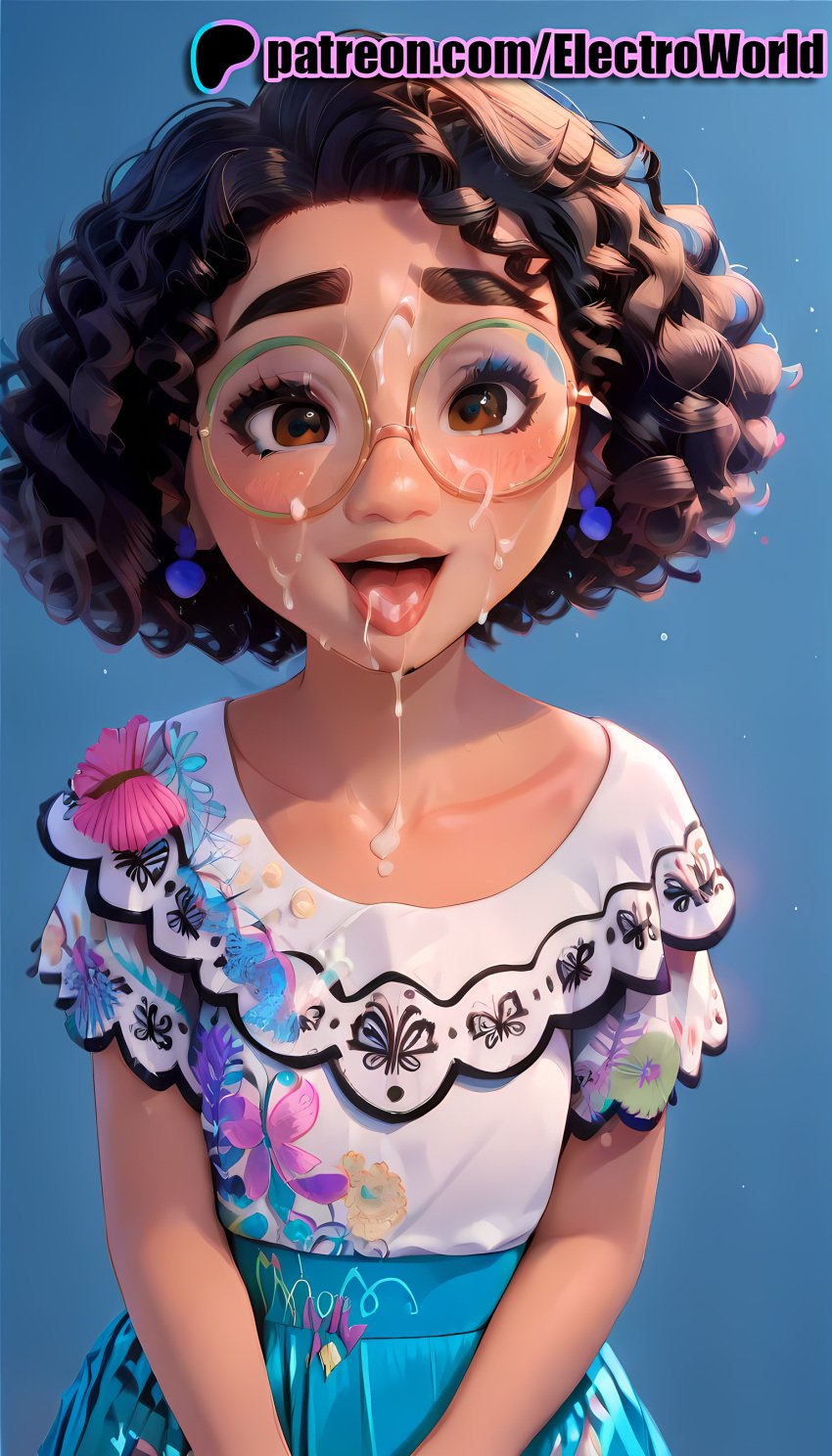 ai_generated blush breasts clavicle completely_nude disney electroworld encanto eyelashes facial female female_only half-closed_eyes heart jewelry lips mirabel_madrigal open_mouth semen semen_in_mouth semen_on_hair semen_on_tongue solo sperm swept_bangs teeth tongue tongue_out