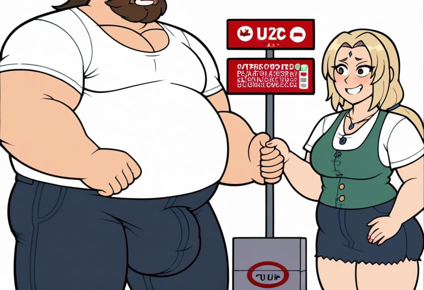 ai_generated crossover greg_universe huge_bulge imminent_sex male/female naruto naruto_(series) penis_awe selfinsert steven_universe tsunade