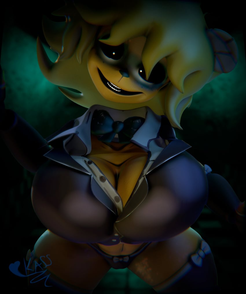 big_ass big_breasts cleavage clothed female female_only five_nights_at_freddy&#039;s fredina&#039;s_nightclub golden_freddy_(fnaf) golden_fredina_(cally3d) horror kassadiro no_bra revealing_clothes sideass teasing type_0