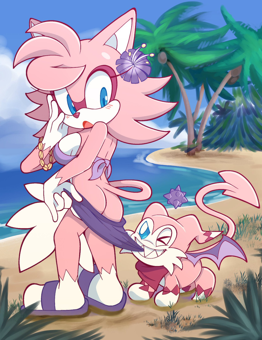 1girls ass beach breasts coppertone female oc pinup sensh_the_cat senshion sonic_(series) tagme