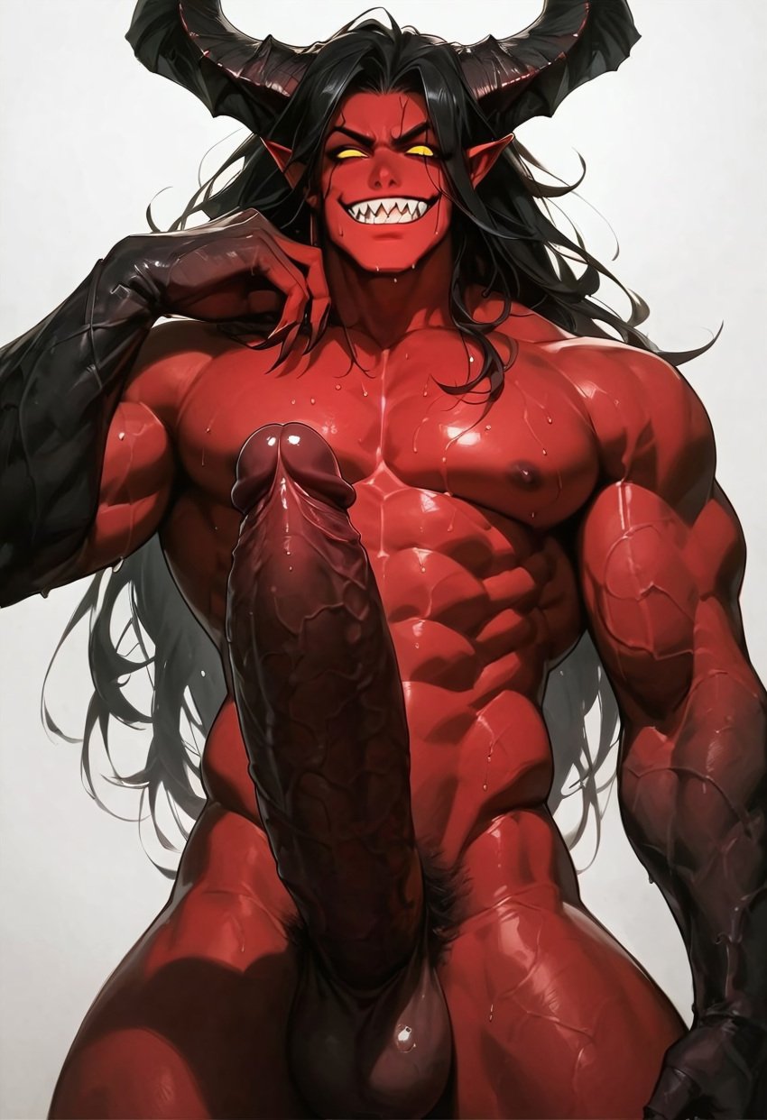 1demon 1male 1man abs ai_generated balls ballsack biceps big_balls big_cock big_dick big_penis big_testicles black_hair cock deltoids demon devilworship dick horns huge_balls huge_cock huge_dick huge_penis huge_testicles hyper_cock hyper_dick hyper_penis jagged_teeth large_balls large_cock large_dick large_pectorals large_penis large_testicles male male_nipples male_only massive_penis nipples pecs pectorals penis pointy_ears red_body red_skin smile smiling smiling_at_viewer sweat sweaty sweaty_body testicles vein veins veiny_muscles veiny_penis