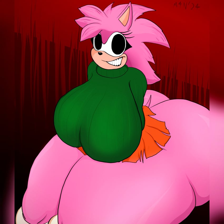 1treno1 absurd_res amy_rose anthro anthro_only ass big_breasts big_butt black_eyes bottomless bottomwear breasts clothed clothing crazy_eyes curvy_anthro curvy_female curvy_figure doppelganger eulipotyphlan evil_face evil_grin evil_look female friday_night_funkin friday_night_funkin_mod fur glistening glistening_body hair hedgehog hi_res huge_breasts huge_butt hyper hyper_butt insane insane_eyes liz_(treno) looking_at_viewer m4n mammal pink_body pink_fur pink_hair sitting skirt smile smiling_at_viewer solo sonic.exe_(series) sonic_(series) sweater thick_thighs tight_clothing topwear torn_clothing wide_hips