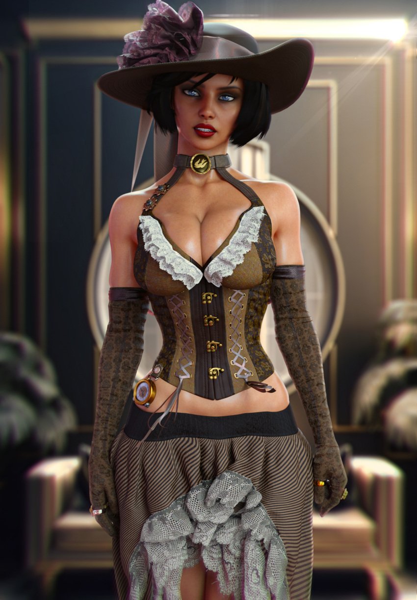 1girls 3d big_breasts bioshock blue_eyes breasts busty elizabeth_comstock female hourglass_figure hyartik makeup tagme wide_hips