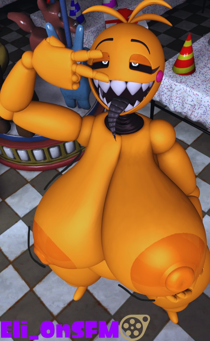 3d 4k areola areolae big_areola big_ass big_breasts big_breasts big_nipples big_thighs breast_grab breasts_bigger_than_head breasts_out chica_(fnaf) five_nights_at_freddy&#039;s five_nights_at_freddy&#039;s_2 fnaf fully_nude hi_res highres peace_sign peace_symbol robot robot_girl sfm source_filmmaker staring staring_at_viewer tongue tongue_out toy_chica_(fnaf) watermark