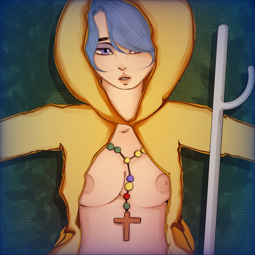 1girls blue_eyes blue_hair church female female_focus female_only functionally_nude functionally_nude_female luce_(vatican) solo solo_female solo_focus tagme waifu