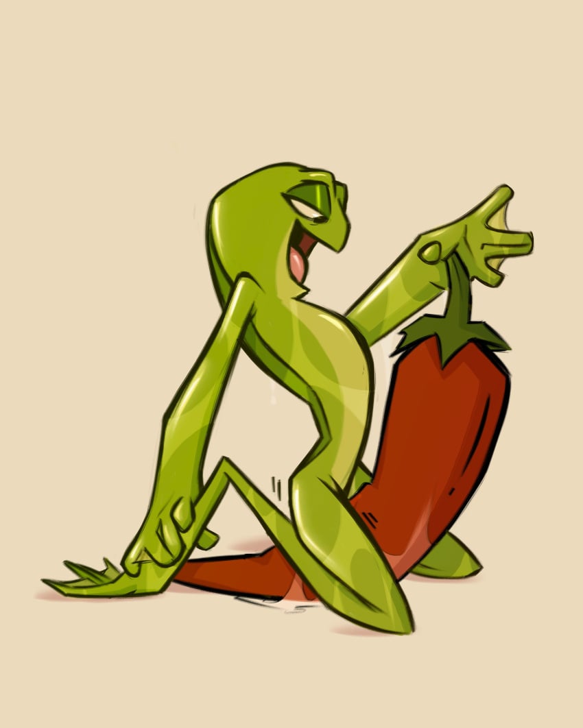 2024 absurd_res amphibian anthro bodily_fluids disney feet female flat_chested fluttershythekind food food_fetish food_play foot_grab frog fruit genital_fluids green_body grinding happy hi_res masturbation membrane_(anatomy) micro nude nude_female open_mouth open_smile pepper_(fruit) plant princess_tiana side_view smile solo the_princess_and_the_frog toes vaginal_fluids vaginal_masturbation vaginal_penetration webbed_feet webbed_hands