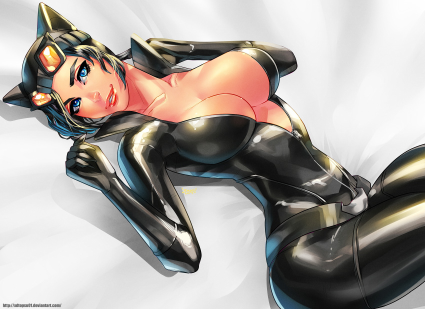 1girls animal_ears artist_name batman_(series) belly belt black_hair blue_eyes bodysuit breasts cap cat_ears catwoman cleavage covered_breasts dc dc_comics eyewear fake_animal_ears female female_only glasses goggles hat high_resolution hips human large_breasts large_filesize legs megane nekomimi selina_kyle shiny short_hair solo superheroine supervillain tagme thighs unzipped very_high_resolution villain web_address xdtopsu01 zipper zipper_pull_tab