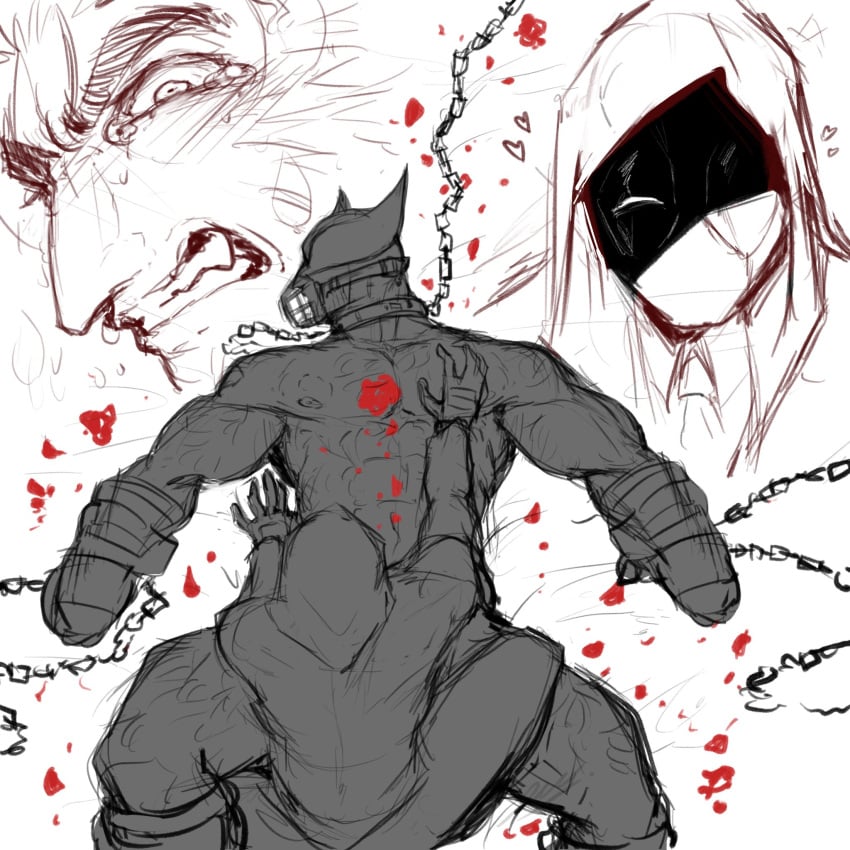 2boys baimonbluewhale bite_mark blood chains crying deadpool deadpool_&_wolverine_(2024) gay hairy_male james_howlett logan_(x-men) male male/male male_only marvel mask monochrome muscular_male muzzle_(mask) nipples pectoral_grab pectorals restrained wolverine_(x-men) x-men yaoi