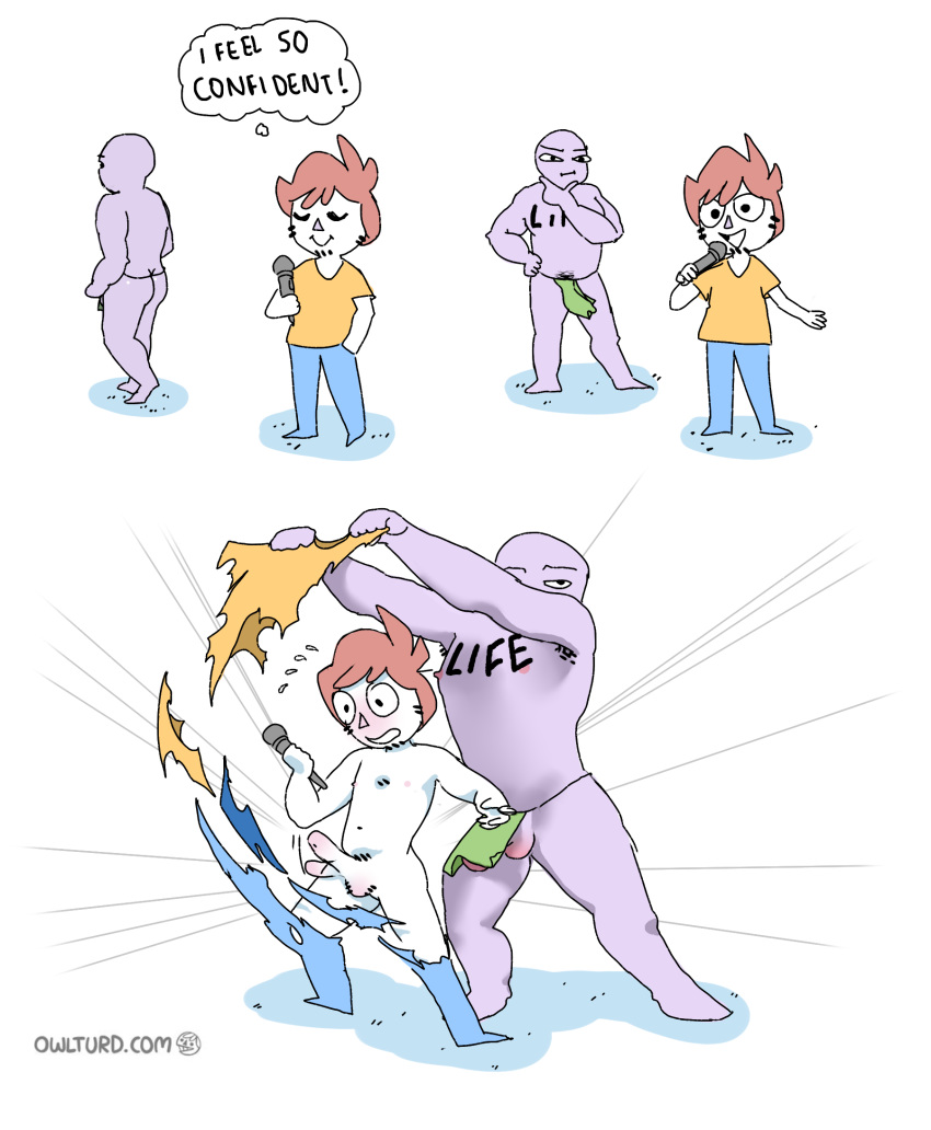 assisted_exposure bara comedy comic first_porn_of_franchise human humiliation life_(personification) male male_only owlturd shen_(shencomix) shencomix torn_clothes yaoi