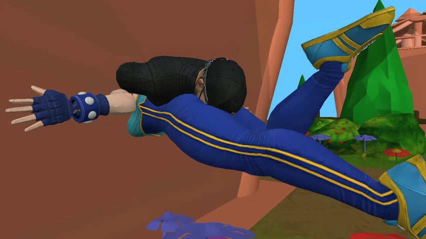 3d accidentally_stuck big_ass chun-li defeated face_in_ass humiliation muscular_female muscular_thighs pressed_together smothering street_fighter street_fighter_v stuck stuck_in_wall stuck_together