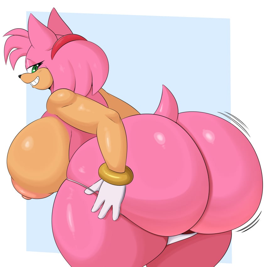 1:1 absurd_res amy_rose ass big_breasts big_butt breasts clothed clothing coffee_demon eulipotyphlan female gloves green_eyes handwear hedgehog hedgehog_girl hi_res huge_butt mammal nipples panties panties_down partially_clothed pink_body sega solo sonic_(series) sonic_the_hedgehog_(series) underwear underwear_down