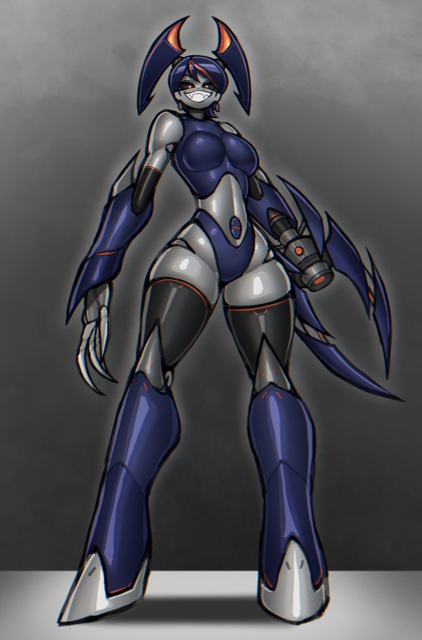 1girls evil_eyes evil_grin evil_smile female female_focus female_only my_life_as_a_teenage_robot nickelodeon pillow_shading sharp_teeth slender_body solo solo_female solo_focus standing tall_female tall_girl tall_woman thick_thighs thighs weapon xj-9 zzzhodazzz