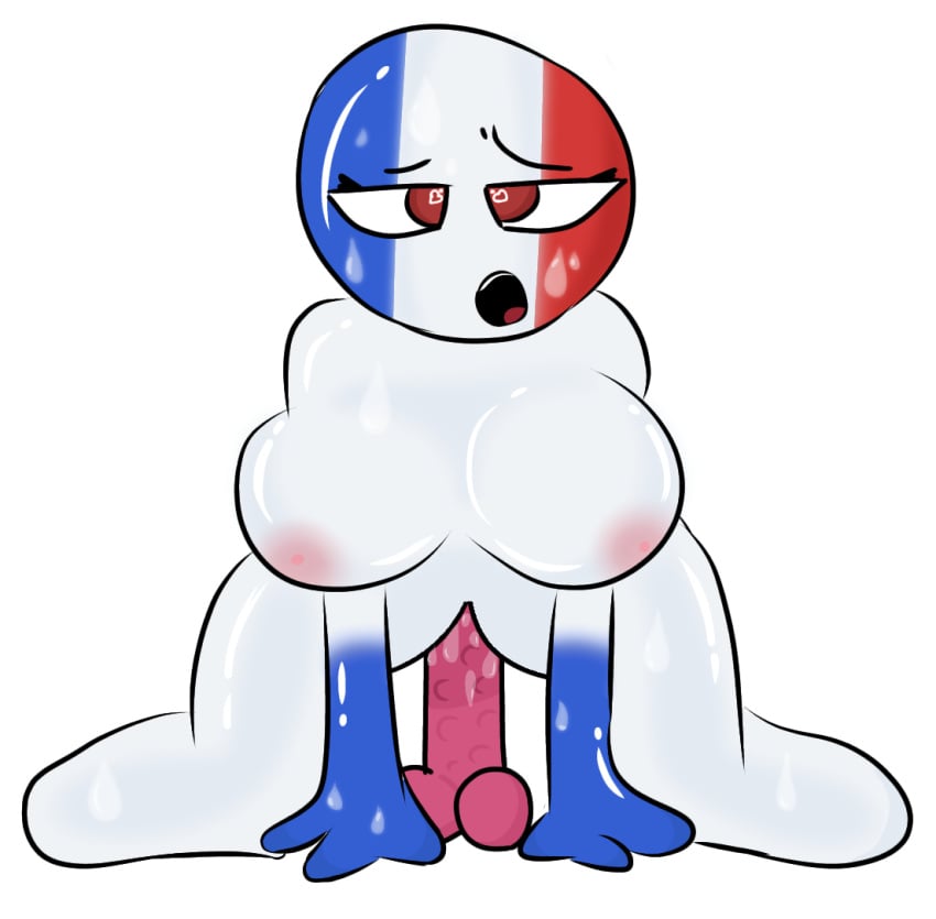 1girls bad_anatomy big_breasts countryhumans countryhumans_girl dildo dildo_in_ass female france_(countryhumans) sweat