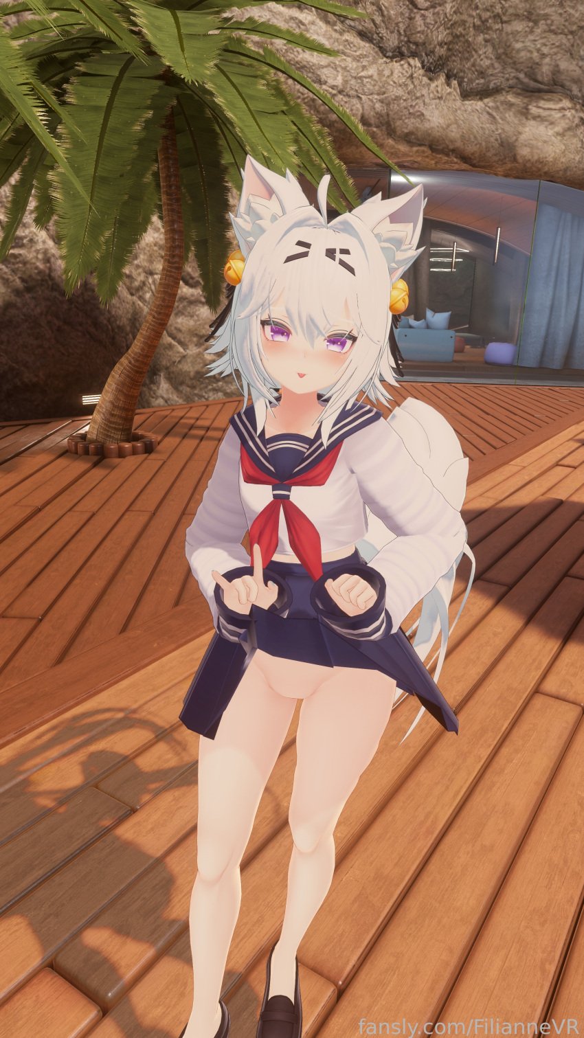 3d accurate_art_style fansly filian filian_(vtuber) filiannevr looking_at_viewer no_panties pantyless presenting_pussy pussy skirt_lift tongue_out vtuber