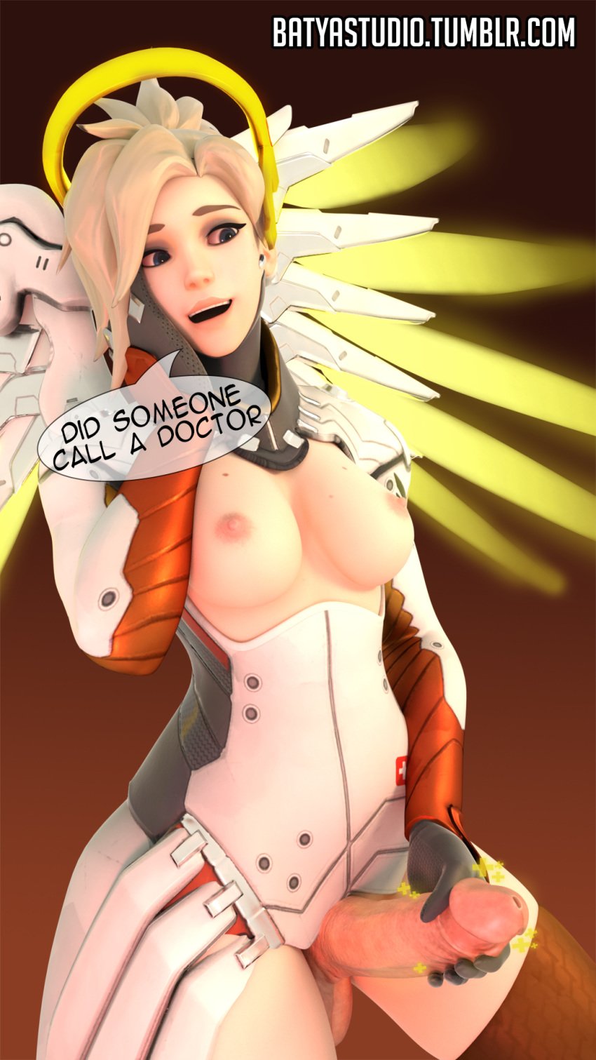 1futa 3d areola balls batyastudio blender breasts erect_nipples erection futa_only futanari intersex large_balls large_penis medium_breasts mercy nipples no_panties overwatch penis solo speech_bubble text