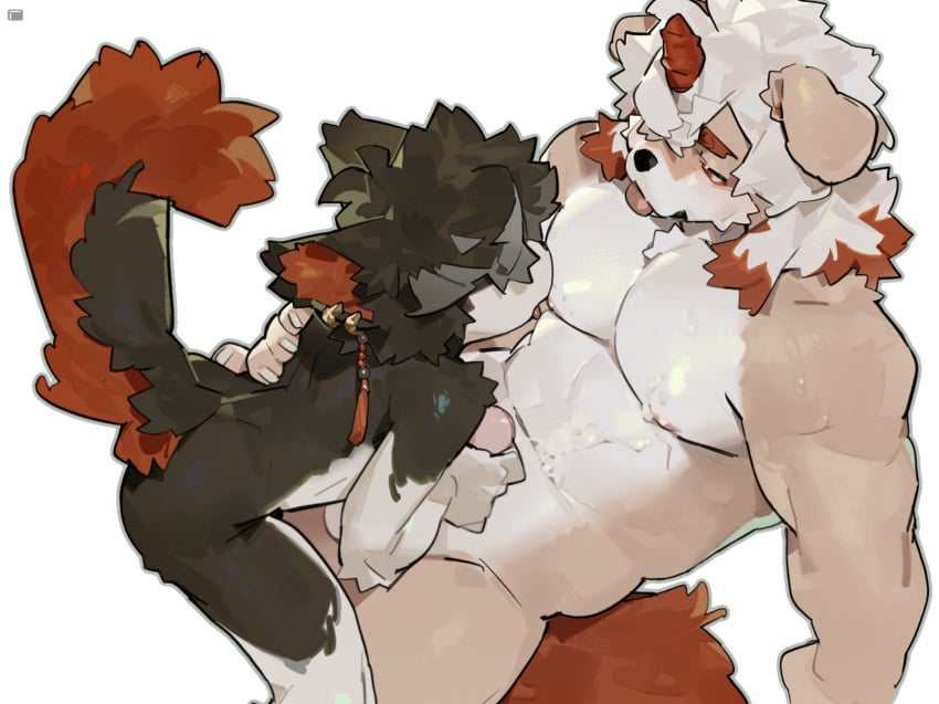 2boys aak_(arknights) accessory anthro anthro_on_anthro arknights athletic_anthro athletic_male balls beige_fur big_muscles bigger_male black_fur black_hair canine cum cum_on_self cumming cumming_from_handjob cumming_on_self digital_drawing_(artwork) duo duo_focus ear_piercing ejaculation feline fluffy_tail fur furry gay gay_sex genital_fluids genitals half-closed_eyes handjob horn humanoid_genitalia humanoid_penis hung_(arknights) hypergryph lqqq male/male male_focus male_only muscular muscular_anthro muscular_male nipples nude nude_male orange_fur pecs penile penis red_tail smaller_male studio_montagne sucking_nipples tagme tongue_out twink white_background white_fur white_hair yaoi