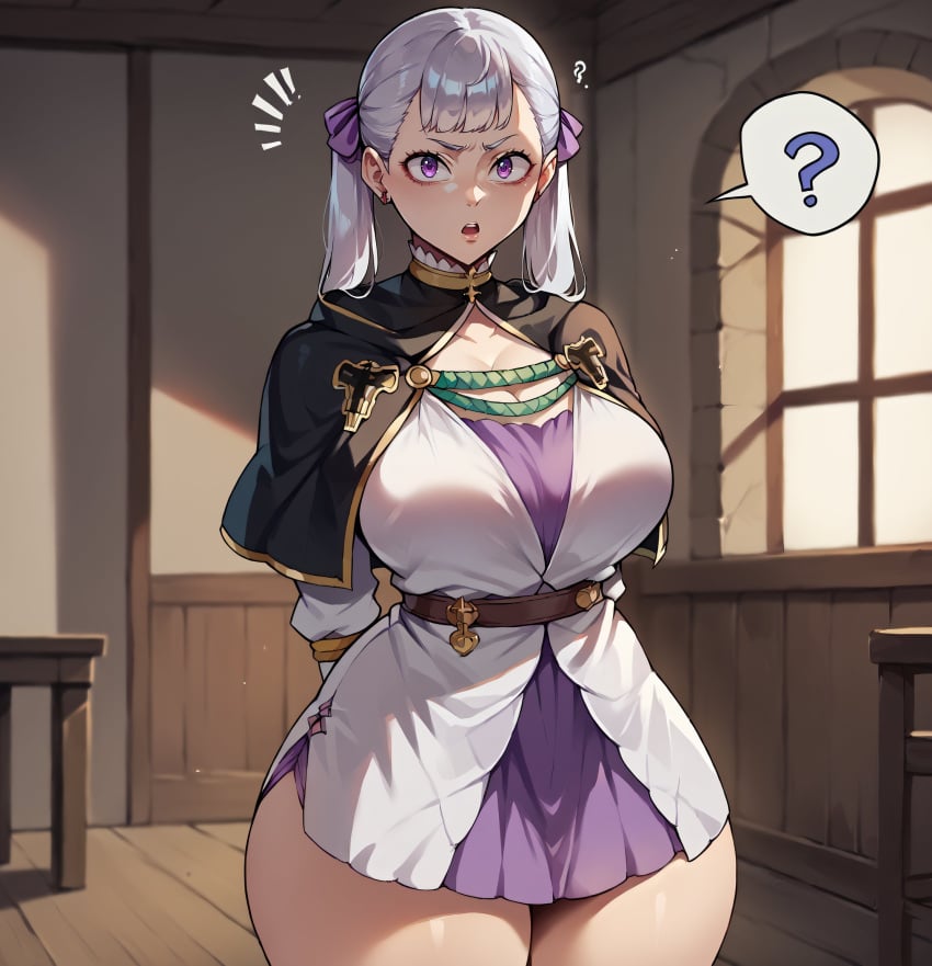 1girls ai_generated big_breasts black_clover breasts curvy hi_res hourglass_figure huge_breasts large_breasts looking_at_viewer noelle_silva purple_eyes silver_hair smogai thick thick_thighs thighs twintails voluptuous