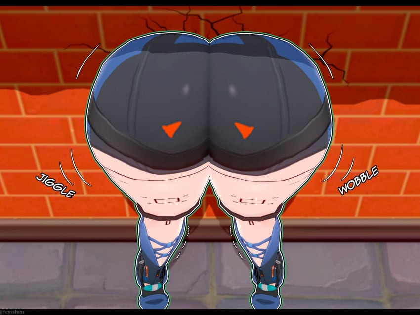 1girls cyshen huge_ass qingyi_(zenless_zone_zero) stuck stuck_in_wall thick_thighs zenless_zone_zero