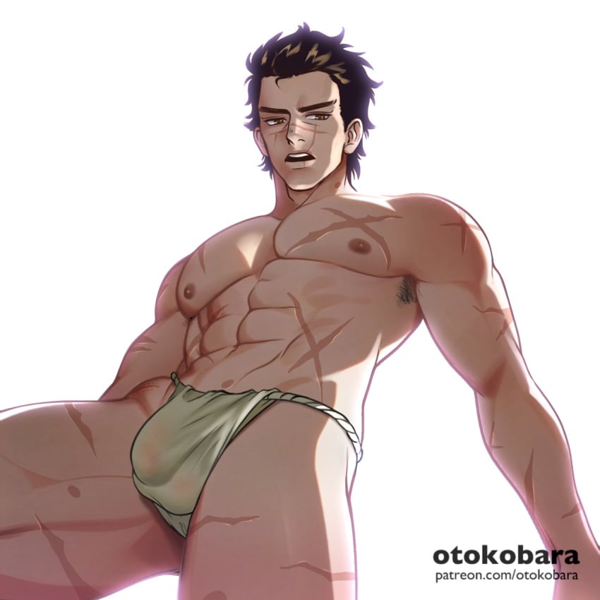 abs bara biceps big_bulge bulge fundoshi golden_kamuy male male_nipples male_only manly muscular_male nipples otokobara pecs penis_outline sugimoto_saichi