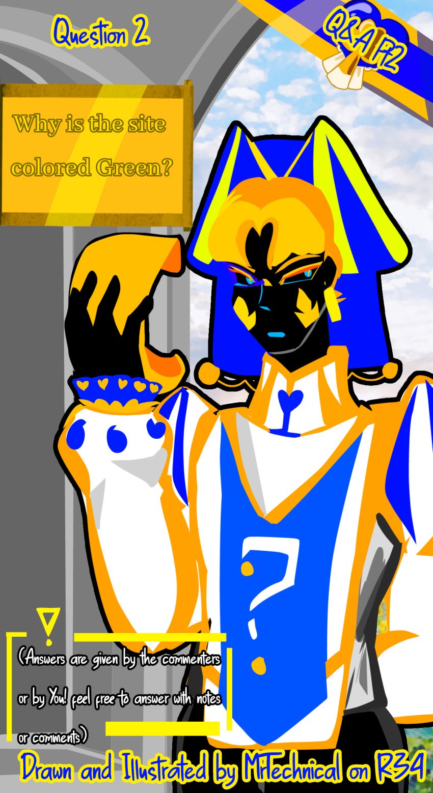black_body blue_eyes blue_hat gold_earrings gold_hair hansel_the_questioneer oc questions_and_answers sfw