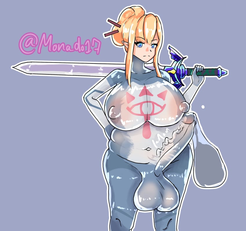 1futa blonde_hair bodysuit breasts bulge bulge_through_clothing chubby cum_balloon futa_only futa_sans_pussy futanari genderswap_(mtf) intersex large_breasts large_penis link_(breath_of_the_wild) master_sword monado17 nintendo rule_63 self_upload sheikah_clothes sheikah_link skin_tight the_legend_of_zelda the_legend_of_zelda:_breath_of_the_wild the_legend_of_zelda:_tears_of_the_kingdom