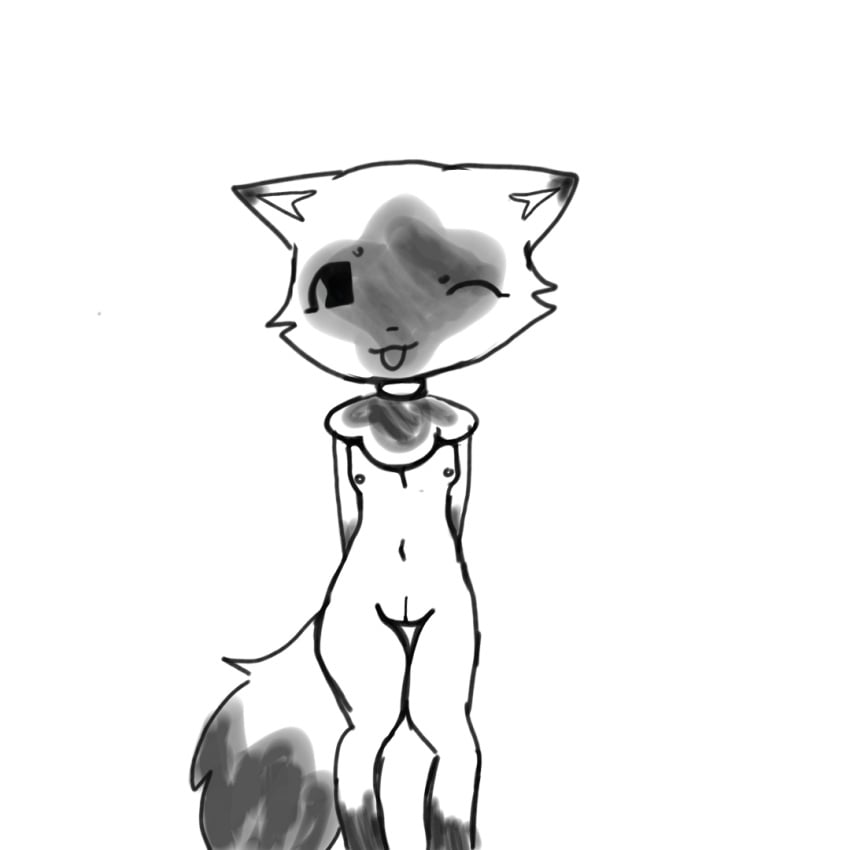 anthro anthrofied cat_ears cat_tail cub digitigrade domestic_cat fluffy_tail melonkitty naked sagwa sagwa_the_chinese_siamese_cat siamese sketch unfinished wink wip