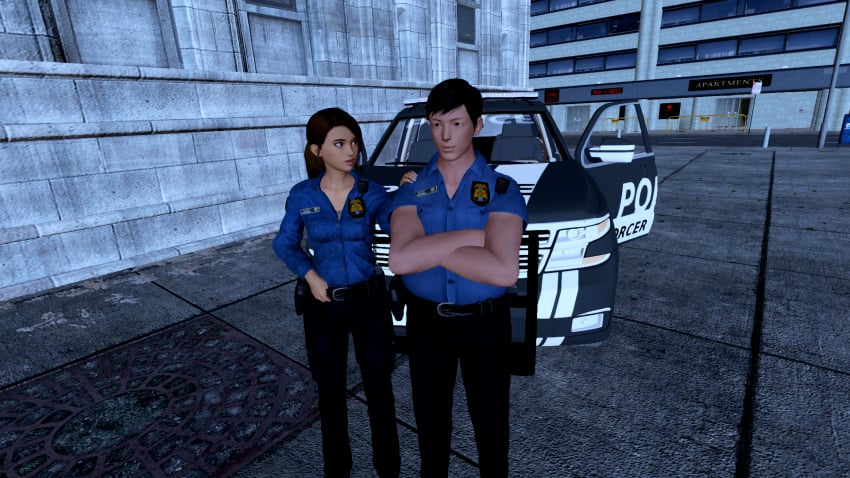 breasts friends partners police police_car police_officer police_uniform policewoman