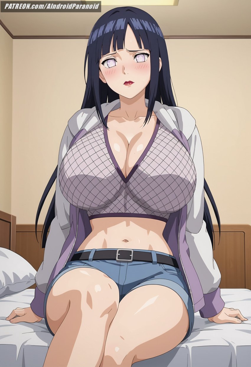 ai_generated aindroidparanoid ass bedroom big_ass big_breasts big_butt blue_hair busty byakugan cleavage curvy cute fat_ass female female_only fishnets gigantic_breasts hips hoodie huge_ass huge_breasts hyuuga_hinata indoors large_ass large_breasts legs lips long_hair massive_breasts narrow_waist naruto naruto_(classic) naruto_(series) naruto_shippuden ninja parted_lips shorts slim_waist stable_diffusion thick_ass thick_thighs voluptuous waist white_eyes wide_hips