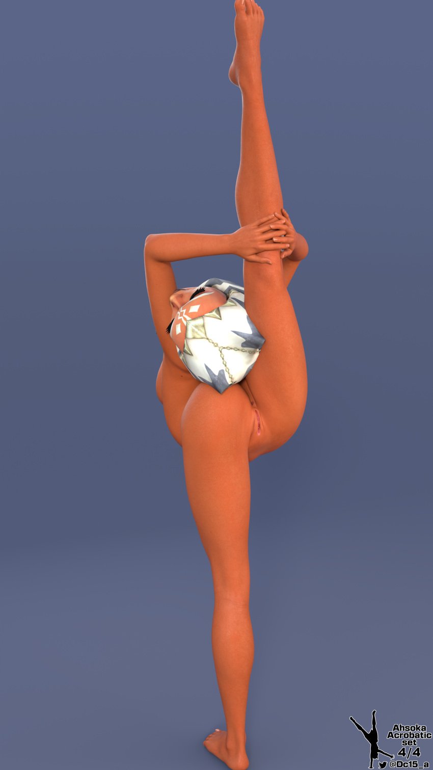 1girls 3d acrobatic ahsoka_tano alien clone_wars completely_nude dc15-a female female_only gymnastics handstand jedi jedi_padawan naked orange_body orange_skin pussy simple_background solo splits_position standing star_wars the_clone_wars:_season_one togruta