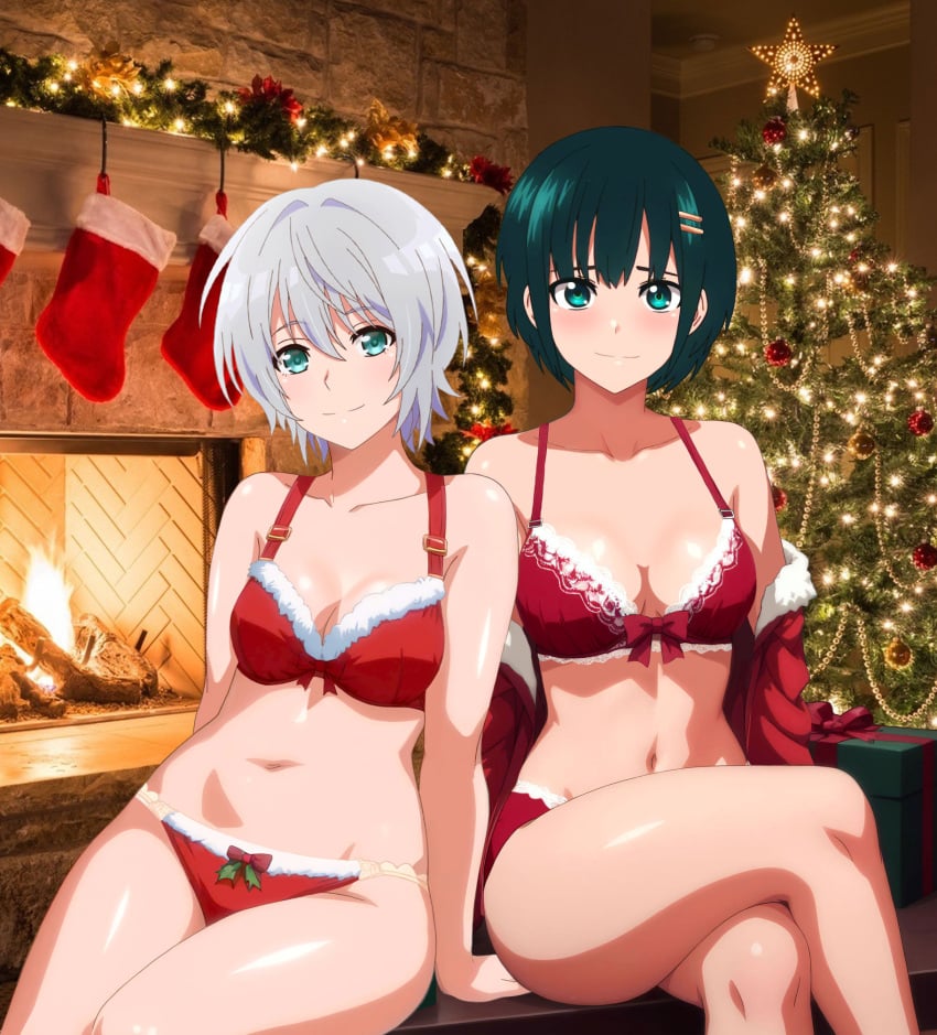 botan_nagatsuki christmas cleavage kikuchi_fuuka medium_breasts santa_costume short_hair string_bikini