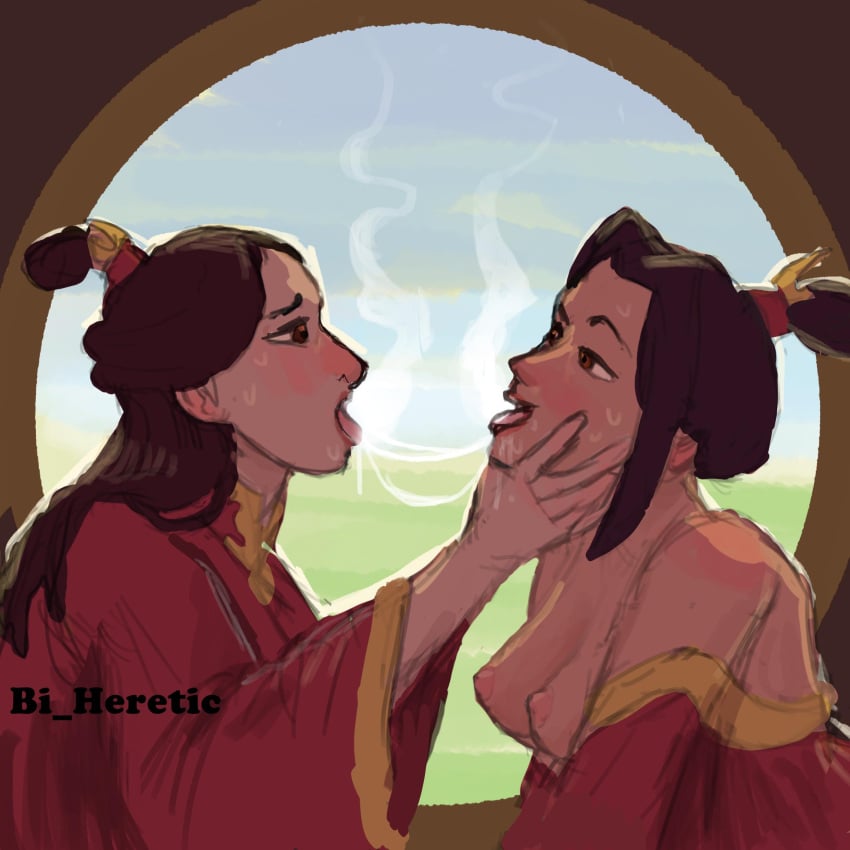 2d 2d_(artwork) 2girls after_kiss age_difference avatar_legends avatar_the_last_airbender azula bi_heretic blush breasts daughter eye_contact female female_only incest looking_at_partner mother mother_and_daughter nickelodeon nicktoons open_mouth parent_and_child passionate saliva saliva_trail sweat tongue tongue_out ursa_(avatar) yuri