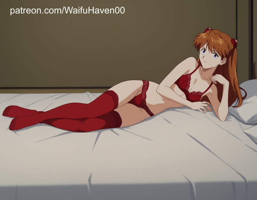 1girls ai_generated asuka_langley_sohryu bed bedroom cute_face female female_only light-skinned_female lingerie lingerie_only long_hair medium_breasts neon_genesis_evangelion posing posing_for_picture posing_for_the_viewer sfw solo_female teen_girl teenager waifuhaven00