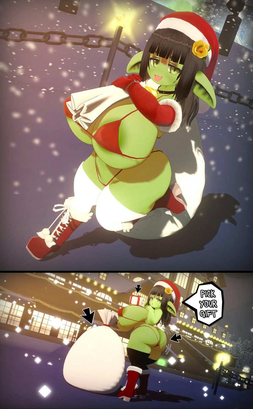 1girls 3d artist_request christmas goblin goblin_female green_skin huge_ass huge_breasts voluptuous