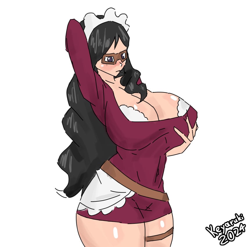 1female 1girls 2d 2d_(artwork) ass baby_5 big_ass big_breasts big_hips big_thighs black_hair boobs_bigger_than_head breasts female female female_focus female_only flat_colors gigantic_breasts hips keyaruki maid maid_headdress maid_uniform massive_breasts one_piece shiny_skin signature simple_background simple_coloring solo solo_focus standing thick_thighs thighs twitter_link unrealistic_proportions voluptuous voluptuous_female