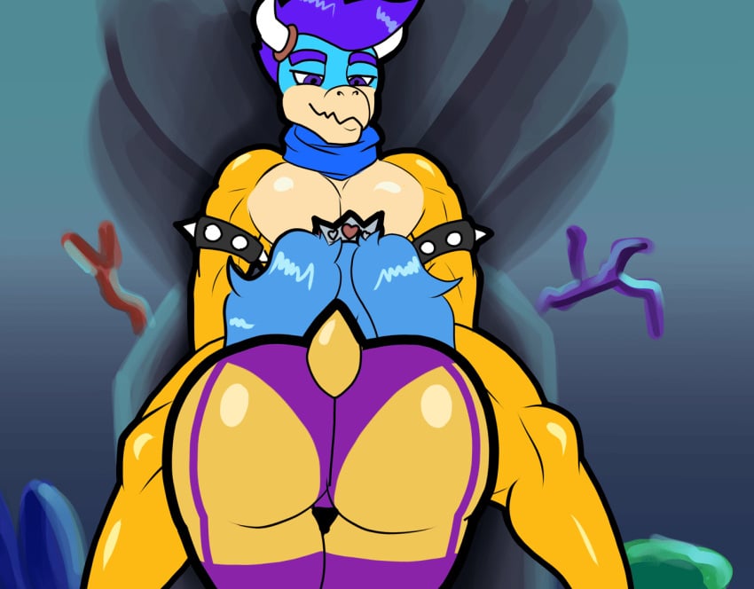 animated anthro ass big_butt blue_hair clothing duo fan_character fellatio female footwear hair irc_(artist) koopa koopaling lingerie male male/female mario_bros muscular muscular_male nintendo oral panties penile reptile scalie sex socks tail turtle underwear yellow_body