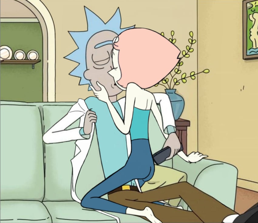 1boy 1girl 1girls couple crystal_gem female kissing making_out male nilseyart pearl_(steven_universe) rick_and_morty rick_sanchez steven_universe unibrow