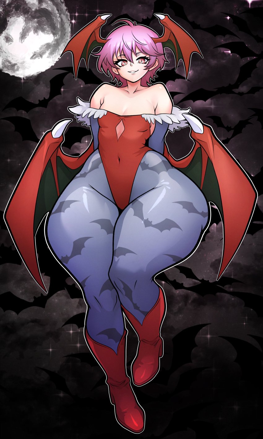 1girls acraeaaconite capcom darkstalkers leotard lilith_aensland looking_at_viewer pink_hair small_breasts tagme thick_thighs wide_hips