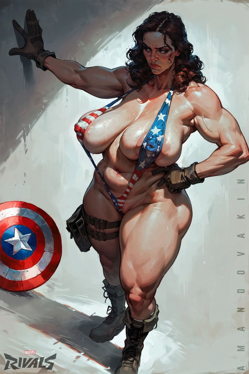 amandovakin big_breasts big_nipples captain_america captain_carter concept_art male_to_female marvel_rivals muscular_female sagging_breasts sling_bikini