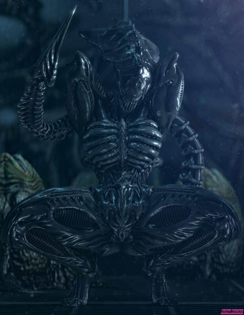 1girls 2017 3d absurdres alien alien_(franchise) alien_girl big_breasts breasts creepychimera feet female female_only female_xenomorph grey_skin huge_breasts large_breasts monster nude pussy solo solo_female source_filmmaker squatting tail teeth thick_thighs thighs toes xenomorph