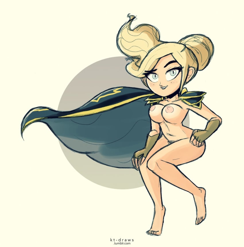 blonde_hair cloak female gnome grey_eyes kt-draws nude solo