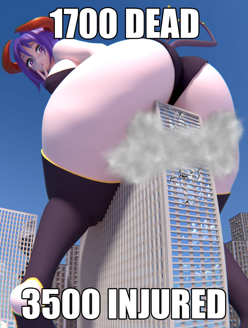 1girls 3d 3d_(artwork) ass big_ass big_boobs big_breasts big_butt boobs bootygts breasts building building_destruction city clothed clothed_female death destruction english english_text female female_focus female_only giant_female giant_woman giantess horned_female horns humanoid humanoid_female light-skinned_female light_skin looking_back meme meme_reference original original_character solo solo_female solo_focus