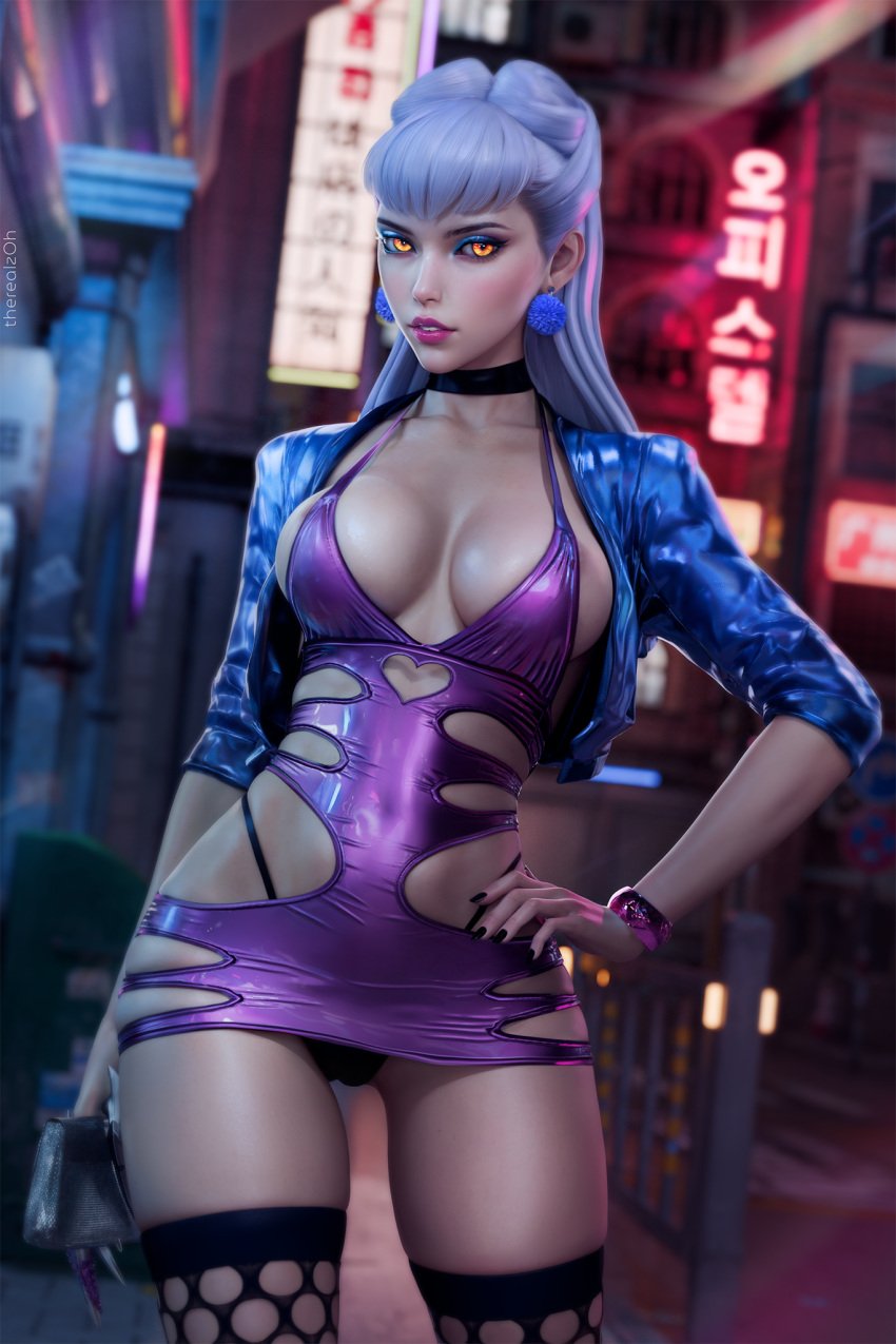 black_nails black_stockings blue_earrings blue_jacket bodycon choker dress evelynn high_thong hooker k/da_all_out_evelynn k/da_all_out_series league_of_legends prostitute prostitution purple_bracelet purple_dress purple_hair pussy_visible_through_panties riot_games shiny_clothes shiny_dress skin_tight skin_tight_dress skin_tight_outfit skindentation therealzoh thong thong_straps thongstraps tight_clothing tight_dress tight_fit tube_dress whore yellow_eyes